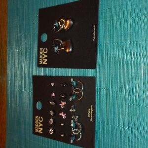 Madden NYC Women's Earings Bundle Silver Heart Hoop + 9 Bow HuggieHypoallergenic